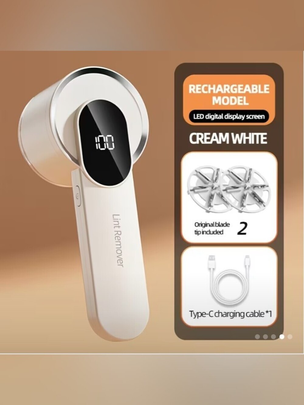 Cream White Rechargeable Lint Remover with LED Display